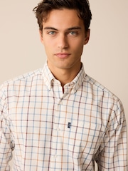Ecru White/Blue Tattersall Easy Iron Button Down Oxford Shirt - Image 3 of 7