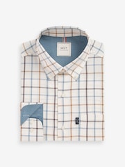 Ecru White/Blue Tattersall Easy Iron Button Down Oxford Shirt - Image 5 of 7