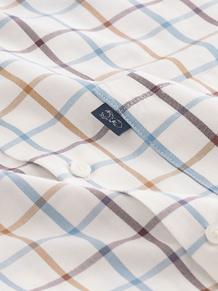 Ecru White/Blue Tattersall Easy Iron Button Down Oxford Shirt - Image 7 of 7