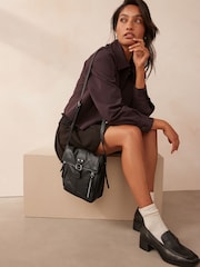 Black Utility Style Messenger Bag - Image 1 of 8