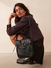 Black Utility Style Messenger Bag - Image 3 of 8
