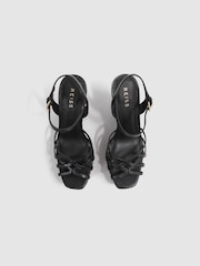 Reiss Black Elle Leather Raffia Platform Wedge Heels - Image 3 of 5