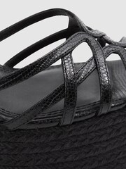 Reiss Black Elle Leather Raffia Platform Wedge Heels - Image 5 of 5
