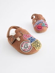 Tan Brown Varsity Badge Faux Fur Lined Clog Slippers - Image 3 of 7