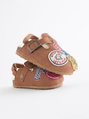 Tan Brown Varsity Badge Faux Fur Lined Clog Slippers - Image 5 of 7