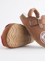 Tan Brown Varsity Badge Faux Fur Lined Clog Slippers - Image 6 of 7