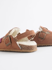 Tan Brown Varsity Badge Faux Fur Lined Clog Slippers - Image 7 of 7