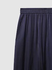 Reiss Navy Yara Satin Elasticated Waist Wide Leg Trousers - Image 6 of 6