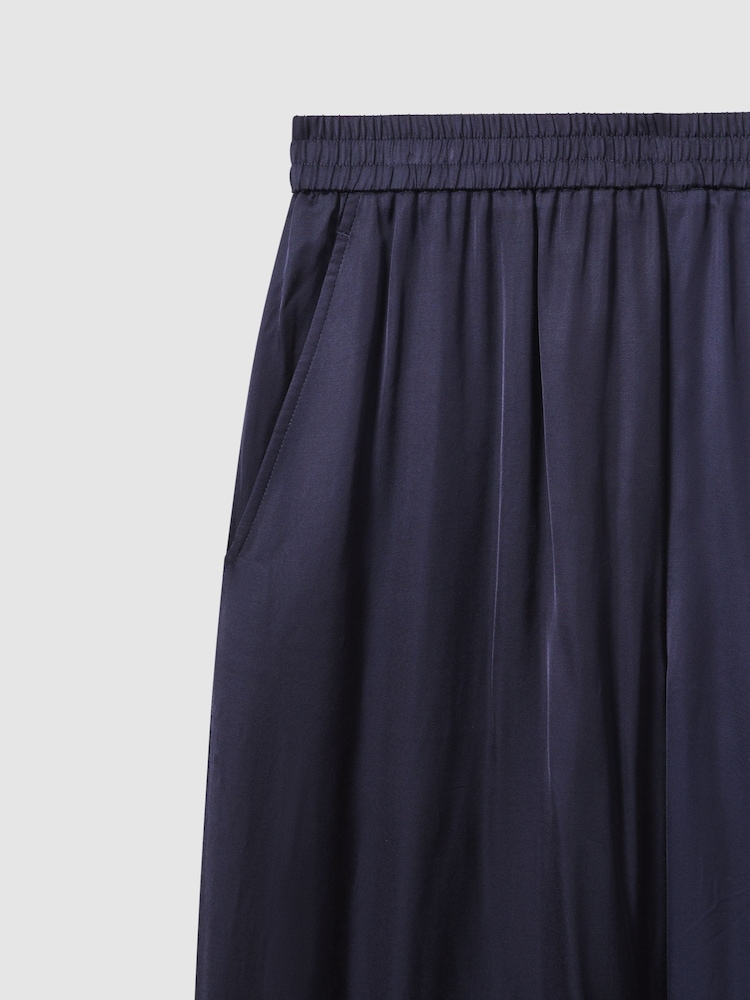 Reiss Navy Yara Satin Elasticated Waist Wide Leg Trousers - Image 6 of 6