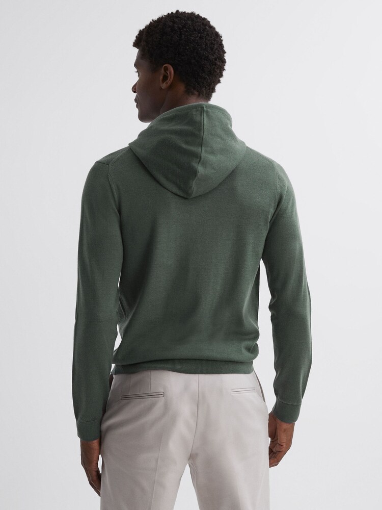 Reiss Ivy Green Holland Merino Wool Drawstring Hoodie - Image 1 of 4 Reiss Ivy Green Holland Merino Wool Drawstring Hoodie - Image 1 of 4