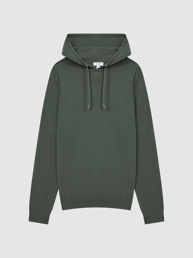 Reiss Ivy Green Holland Merino Wool Drawstring Hoodie - Image 4 of 4