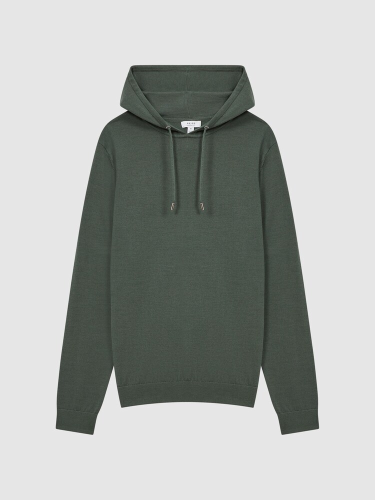 Reiss Ivy Green Holland Merino Wool Drawstring Hoodie - Image 4 of 4 Reiss Ivy Green Holland Merino Wool Drawstring Hoodie - Image 4 of 4