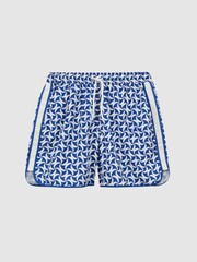 Reiss Bright Blue/White Runner Reiss Ché Printed Drawstring Swim Shorts - Image 2 of 6