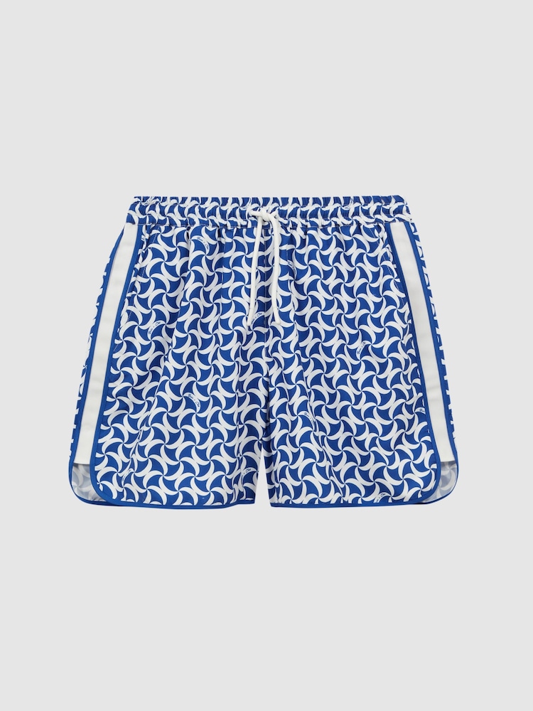 Reiss Bright Blue/White Runner Reiss Ché Printed Drawstring Swim Shorts - Image 2 of 6