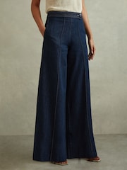 Reiss Dark Blue Lianna Belted Wide Leg Jeans - Image 1 of 8
