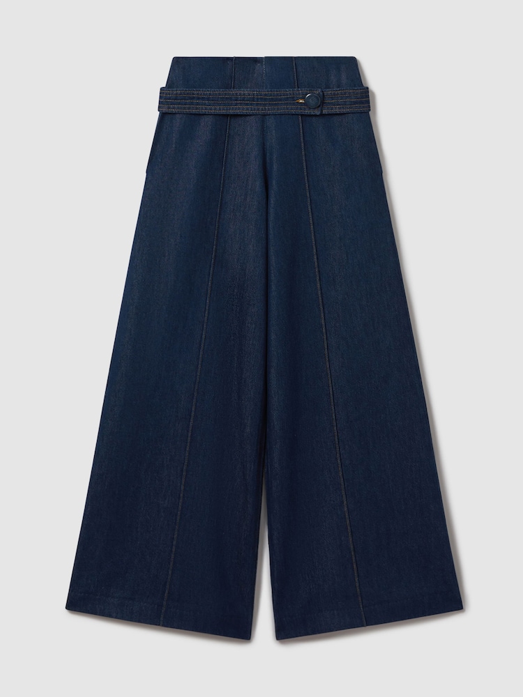 Reiss Dark Blue Lianna Belted Wide Leg Jeans - Image 2 of 8