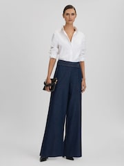 Reiss Dark Blue Lianna Belted Wide Leg Jeans - Image 8 of 8