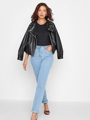 Long Tall Sally Blue Diamante Embellished Pocket UNA Stretch Mom Jeans - Image 2 of 5