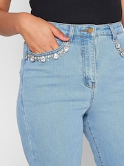Long Tall Sally Blue Diamante Embellished Pocket UNA Stretch Mom Jeans - Image 3 of 5