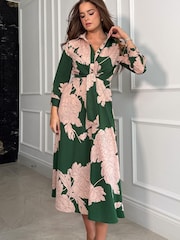 Girl In Mind Green Isabella Abstract Tie Front Shirt Dress - Image 1 of 1