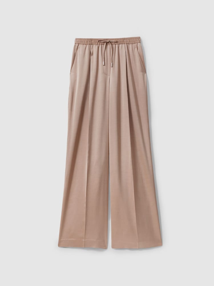 Reiss Gold Cole Satin Drawstring Wide Leg Trousers - Image 2 of 5