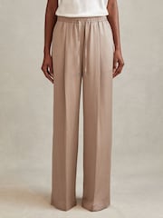 Reiss Gold Cole Satin Drawstring Wide Leg Trousers - Image 3 of 5