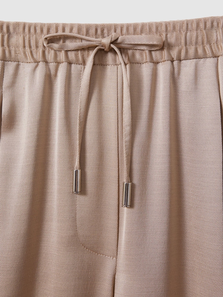 Reiss Gold Cole Satin Drawstring Wide Leg Trousers - Image 5 of 5
