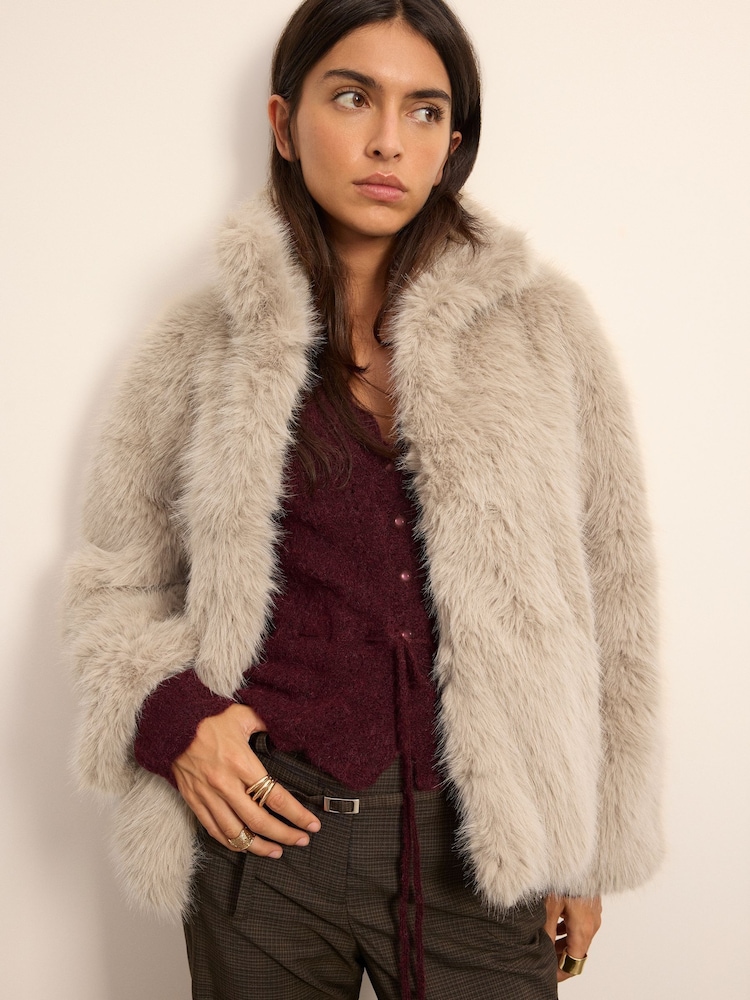 BHOEM Natural Soft Faux Fur Funnel Neck Bomber Jacket - Image 1 of 5