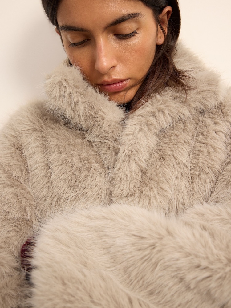 BHOEM Natural Soft Faux Fur Funnel Neck Bomber Jacket - Image 2 of 5