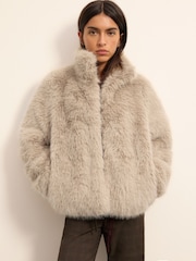 BHOEM Natural Soft Faux Fur Funnel Neck Bomber Jacket - Image 3 of 5