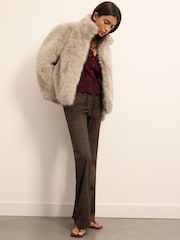 BHOEM Natural Soft Faux Fur Funnel Neck Bomber Jacket - Image 4 of 5