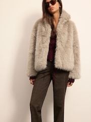 BHOEM Natural Soft Faux Fur Funnel Neck Bomber Jacket - Image 5 of 5