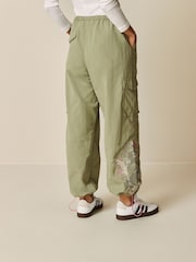 Sage Green Embroidered Parachute Pull On Cargo Trousers - Image 2 of 5
