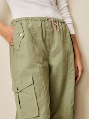 Sage Green Embroidered Parachute Pull On Cargo Trousers - Image 3 of 5