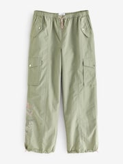 Sage Green Embroidered Parachute Pull On Cargo Trousers - Image 4 of 5