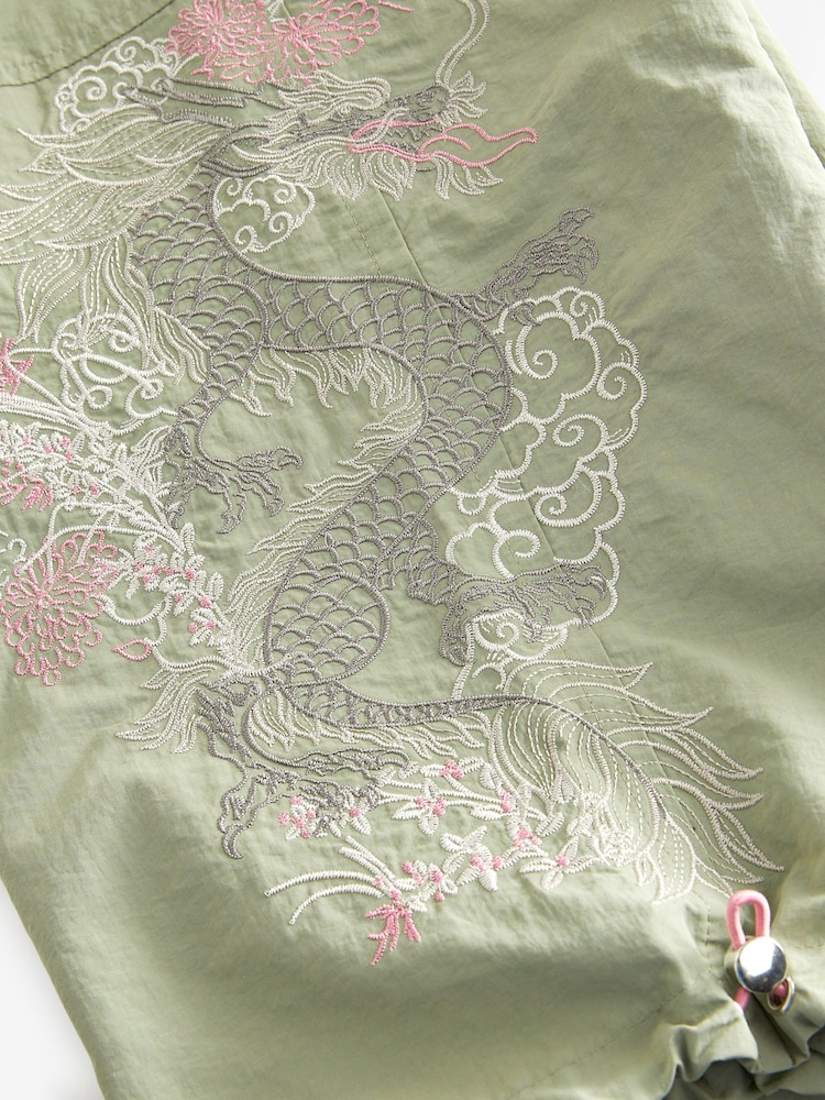 Sage Green Embroidered Parachute Pull On Cargo Trousers - Image 5 of 5