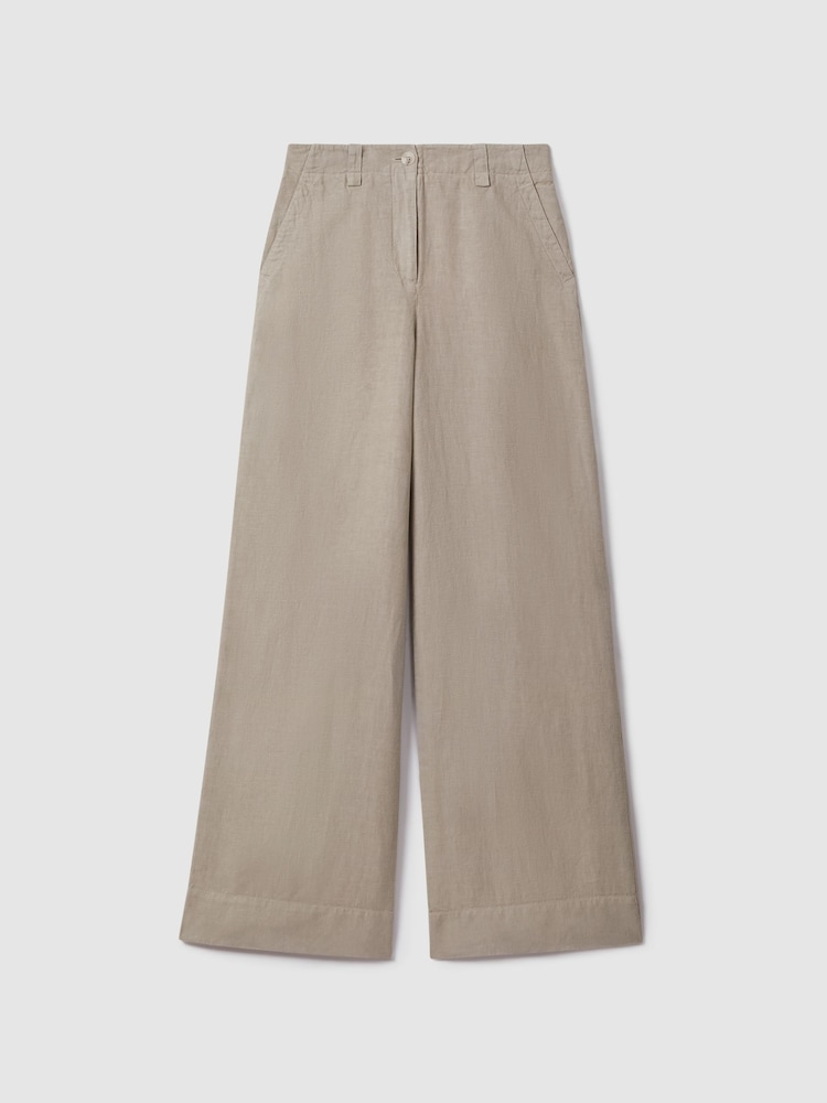 Reiss Light Khaki Demi Linen Wide Leg Garment Dyed Trousers - Image 2 of 6