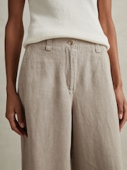 Reiss Light Khaki Demi Linen Wide Leg Garment Dyed Trousers - Image 3 of 6