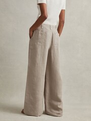 Reiss Light Khaki Demi Linen Wide Leg Garment Dyed Trousers - Image 4 of 6