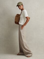 Reiss Light Khaki Demi Linen Wide Leg Garment Dyed Trousers - Image 5 of 6