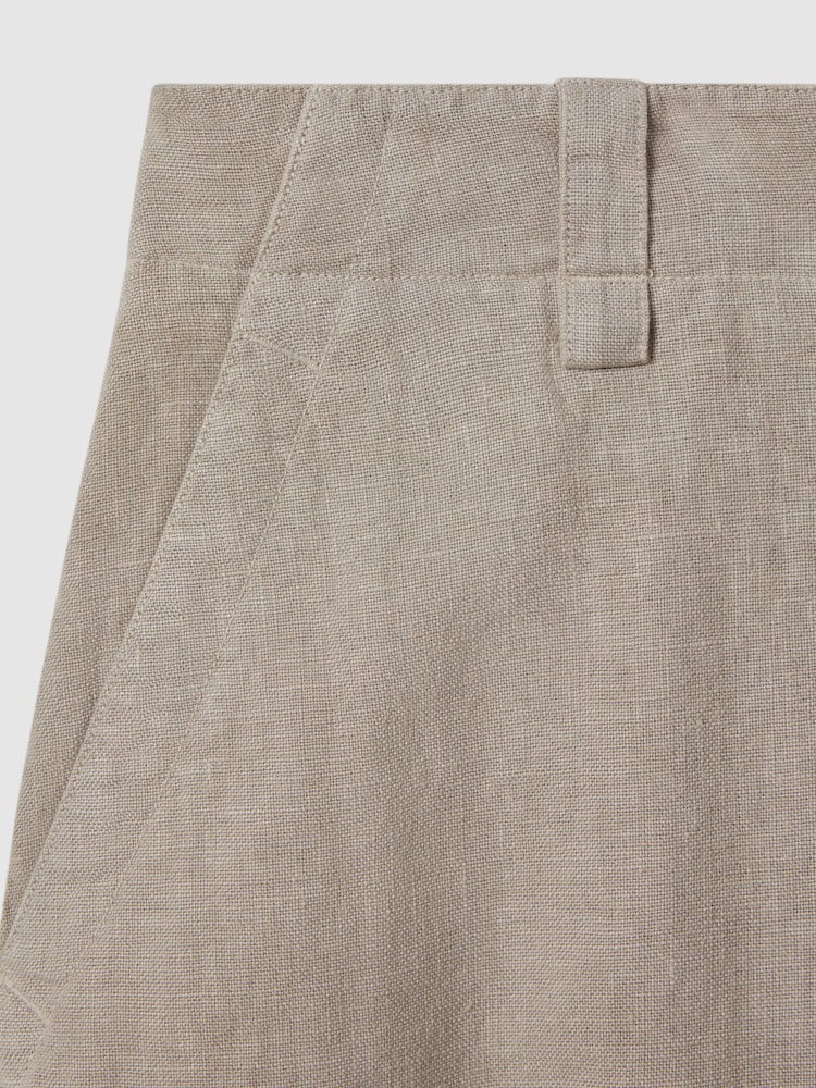 Reiss Light Khaki Demi Linen Wide Leg Garment Dyed Trousers - Image 6 of 6