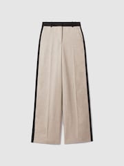 Reiss Neutral Luella Colourblock Linen Wide Leg Trousers - Image 2 of 6
