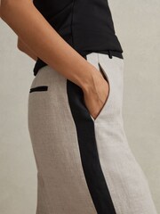 Reiss Neutral Luella Colourblock Linen Wide Leg Trousers - Image 3 of 6