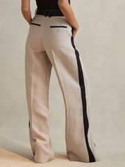 Reiss Neutral Luella Colourblock Linen Wide Leg Trousers - Image 4 of 6