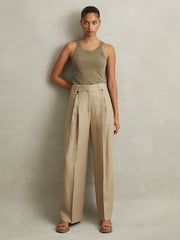 Reiss Light Khaki Leila Linen Front Pleat Trousers - Image 1 of 6