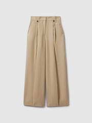 Reiss Light Khaki Leila Linen Front Pleat Trousers - Image 2 of 6