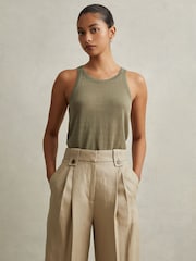 Reiss Light Khaki Leila Linen Front Pleat Trousers - Image 3 of 6