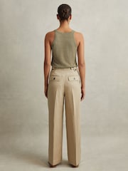 Reiss Light Khaki Leila Linen Front Pleat Trousers - Image 4 of 6
