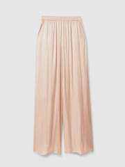 Reiss Champagne Yara Satin Elasticated Waist Wide Leg Trousers - Image 2 of 5