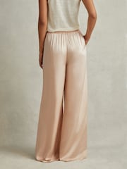 Reiss Champagne Yara Satin Elasticated Waist Wide Leg Trousers - Image 3 of 5
